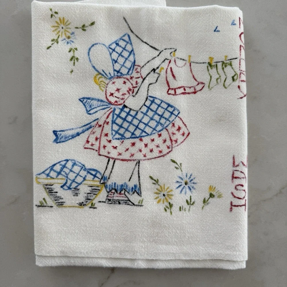 7 Vintage UNEMBROIDERED Sunbonnet Sue‎ Days Of The Week Tea Towel Set READ